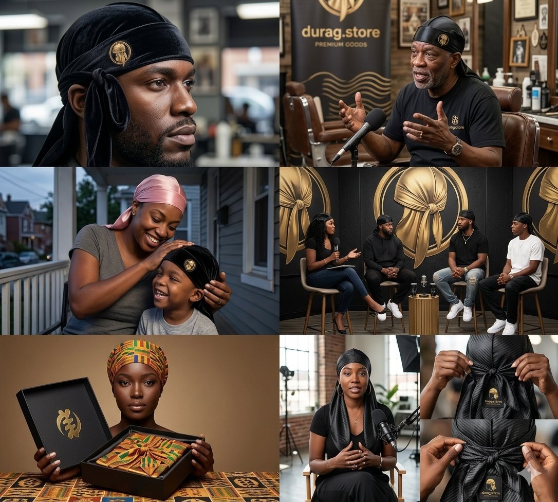 durag.store in the barbershop, on the podcast, and at home — the culture wearing the gold standard